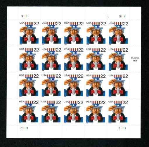 1998 22c Uncle Sam First Class Postage Stamps - Image 2