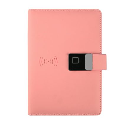 Newest arrive PU leather fingerprint lock notebook with powerbank chargeable note book power bank nice PU a5 notebook